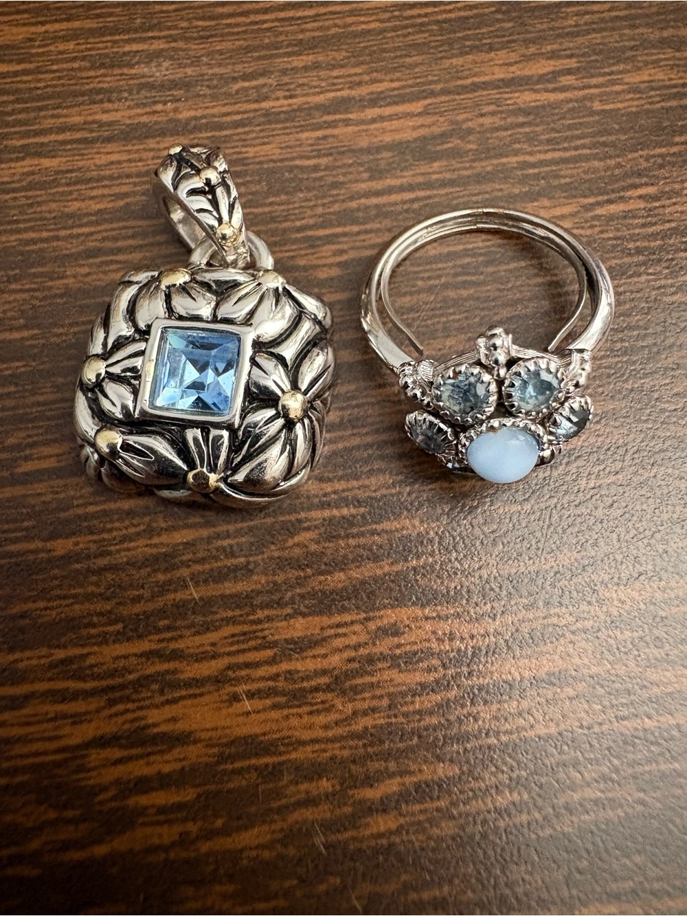 Premier Designs & Avon Blue Sparkle Jewelry Duo | Pendant + Adjustable Ring 6